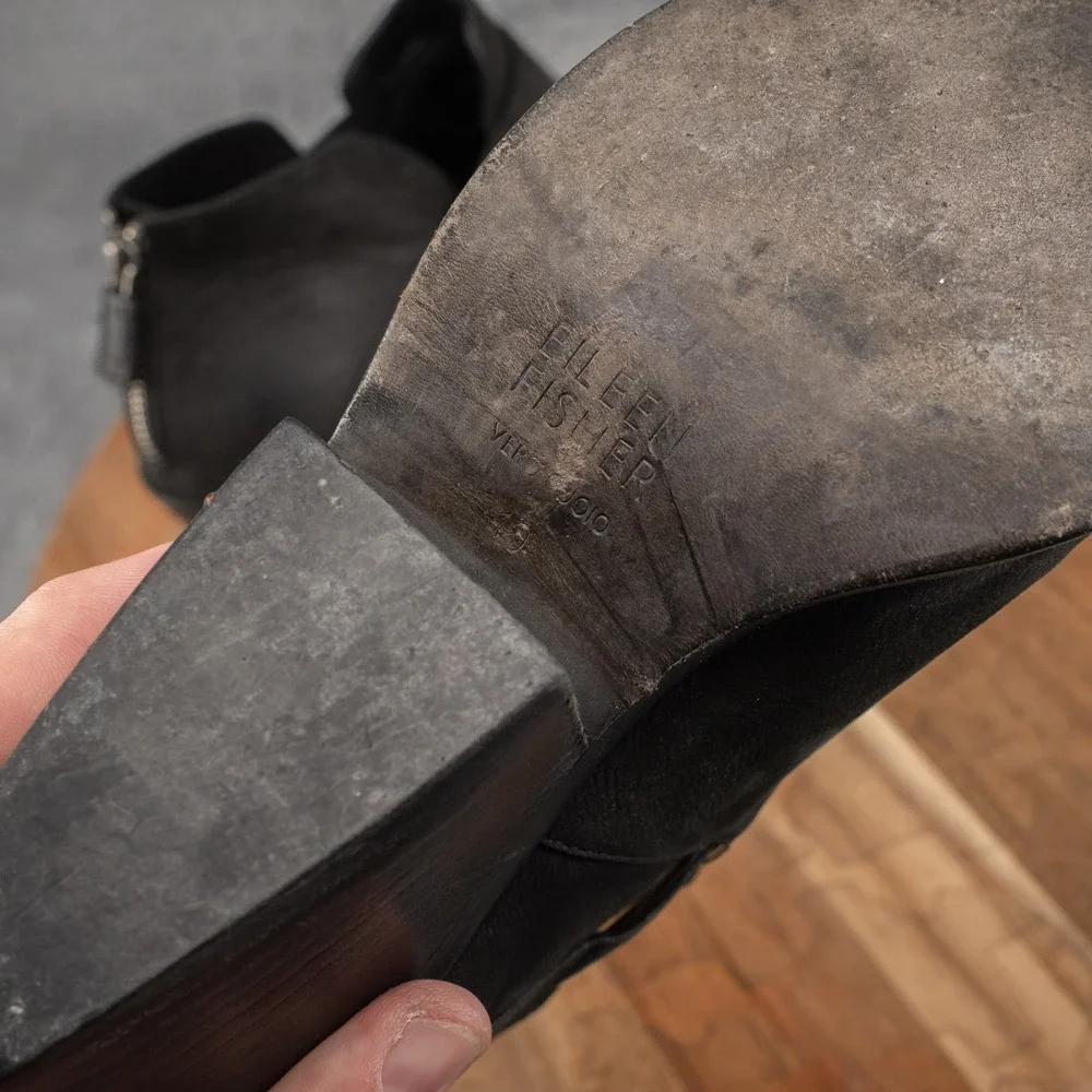 Eileen Fisher Ives Bootie Womens Size 10 Black Leather Ankle Boots Zip Up Shoes‎